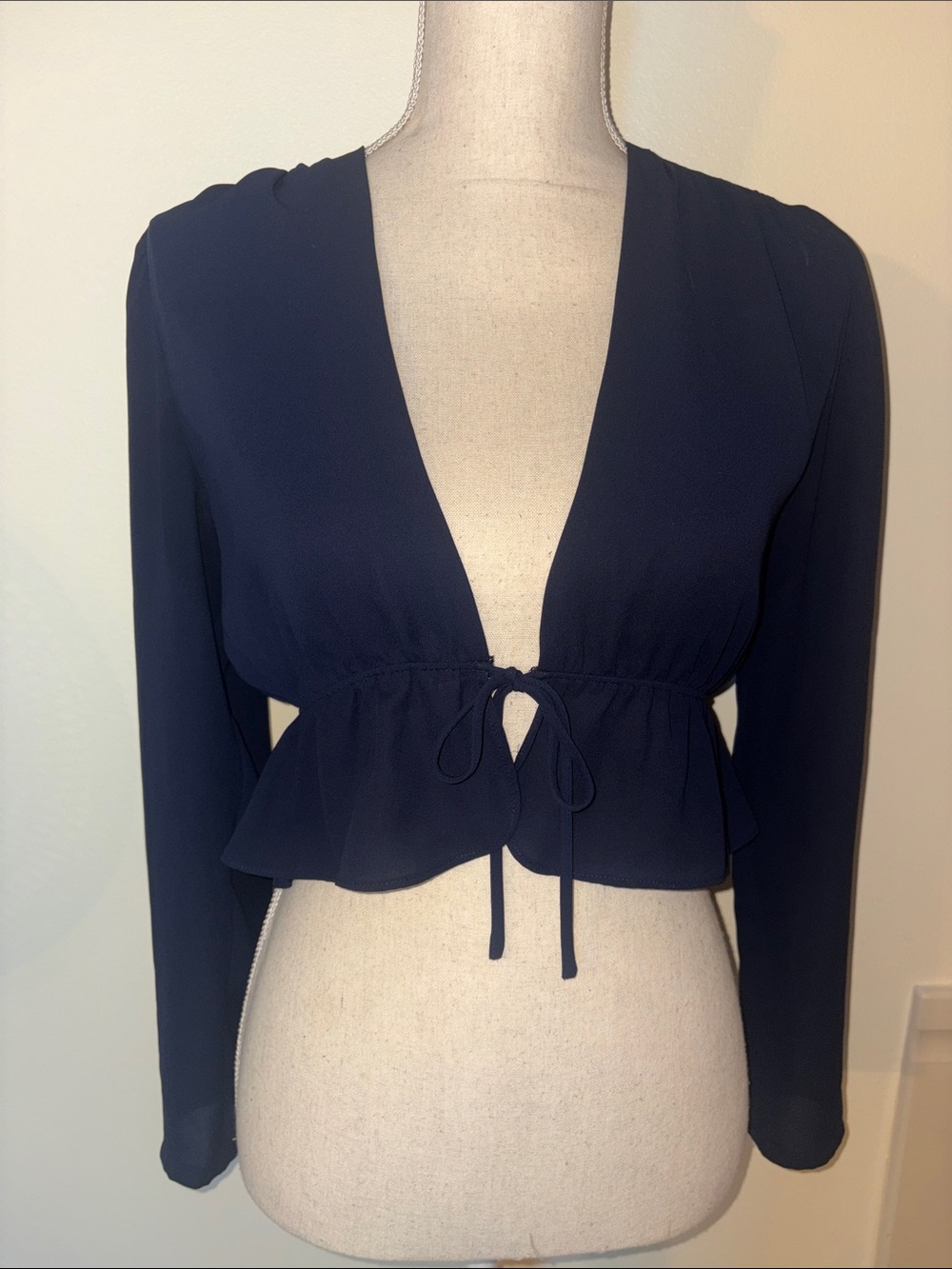 Sunday Best Kimberly Navy Tie-Front Long-Sleeve Crop Top - Picture 3 of 3